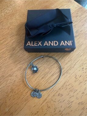 Alex and Ani Rustic Silver Flower Charm Bangle - Silver Tone
